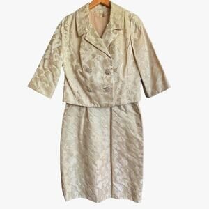 VINTAGE 1960s Deadstock 2 Pc Ivory Ivy Brocade Cocktail Dress Size Modern 4